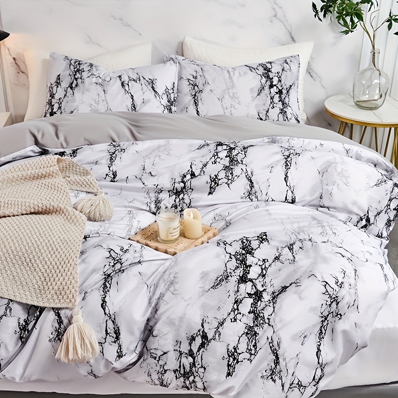 ClearloveWL Duvet Cover Set, Modern Marble Print Bed Reversable Quilt Duvet  Cover Set Anti-Allergic Soft Smooth with Pillow Cases No Bed Sheet (Color