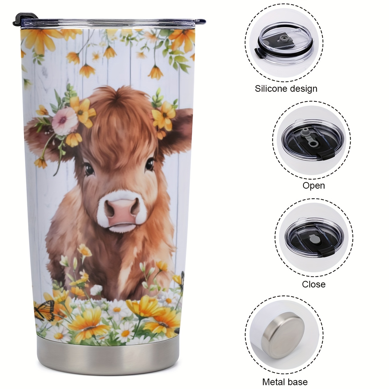 SANDJEST Cow Tumbler Buckle Up Buttercup Floral 20oz Tumblers  with Lid Gift for Women Girl Daughter Sister Animal Lovers Christmas  Birthday: Tumblers & Water Glasses