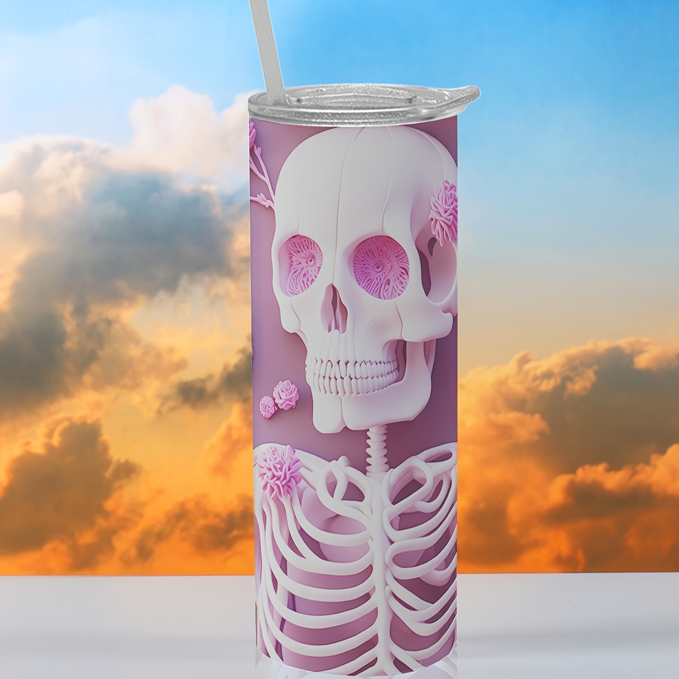 Skull Pattern Tumbler With Lid And Straw 304 Stainless Steel - Temu