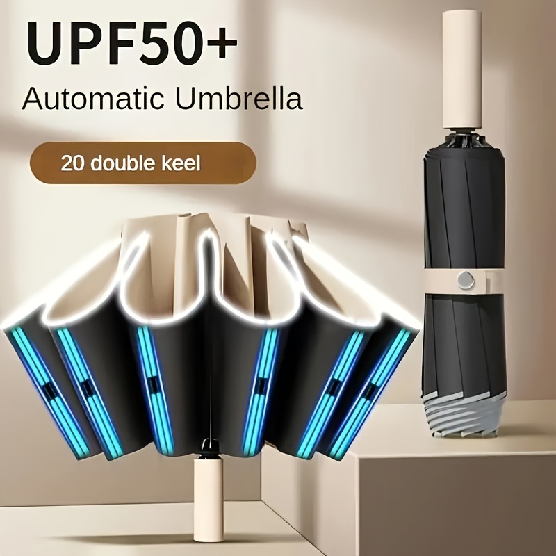 

10 Ribs Automatic Sunshade Umbrella, Sunny And Rainy Umbrella, Waterproof Windproof Umbrella, Safety Protective Umbrella With Reflective Strip, Travel Compact Umbrella