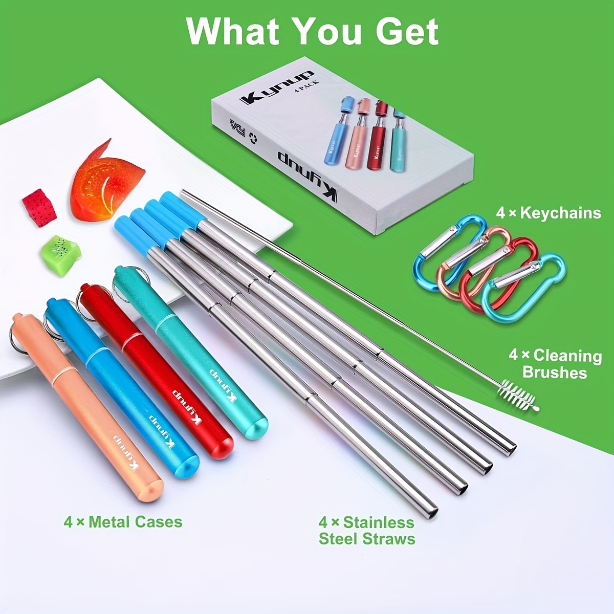 Colorful Stainless Steel Telescopic Extendable Metal Straw Set For