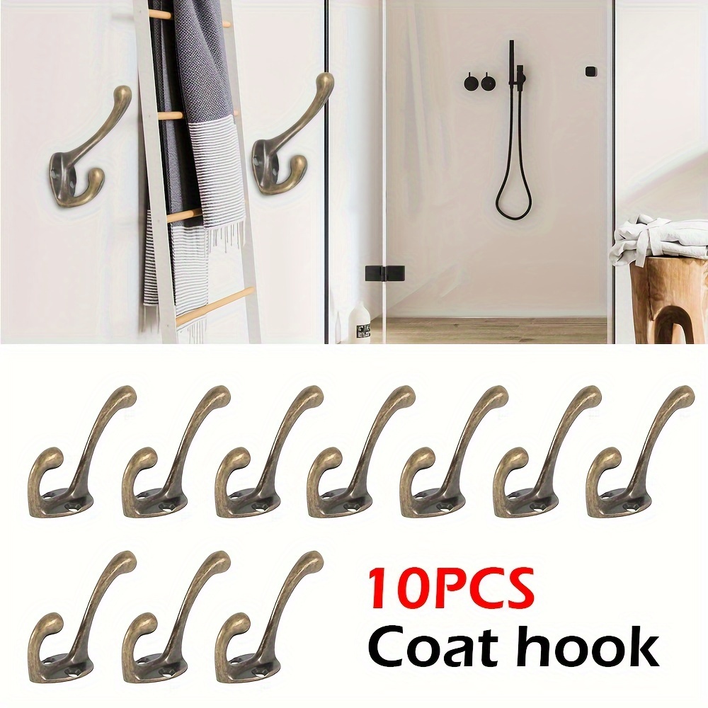 10pcs Heavy Duty Dual Coat Hooks, Wall Mounted Coat Rack, Bronze Vintage  Clothes Hanger With 20 Screws, Bathroom Accessories, Home Decor