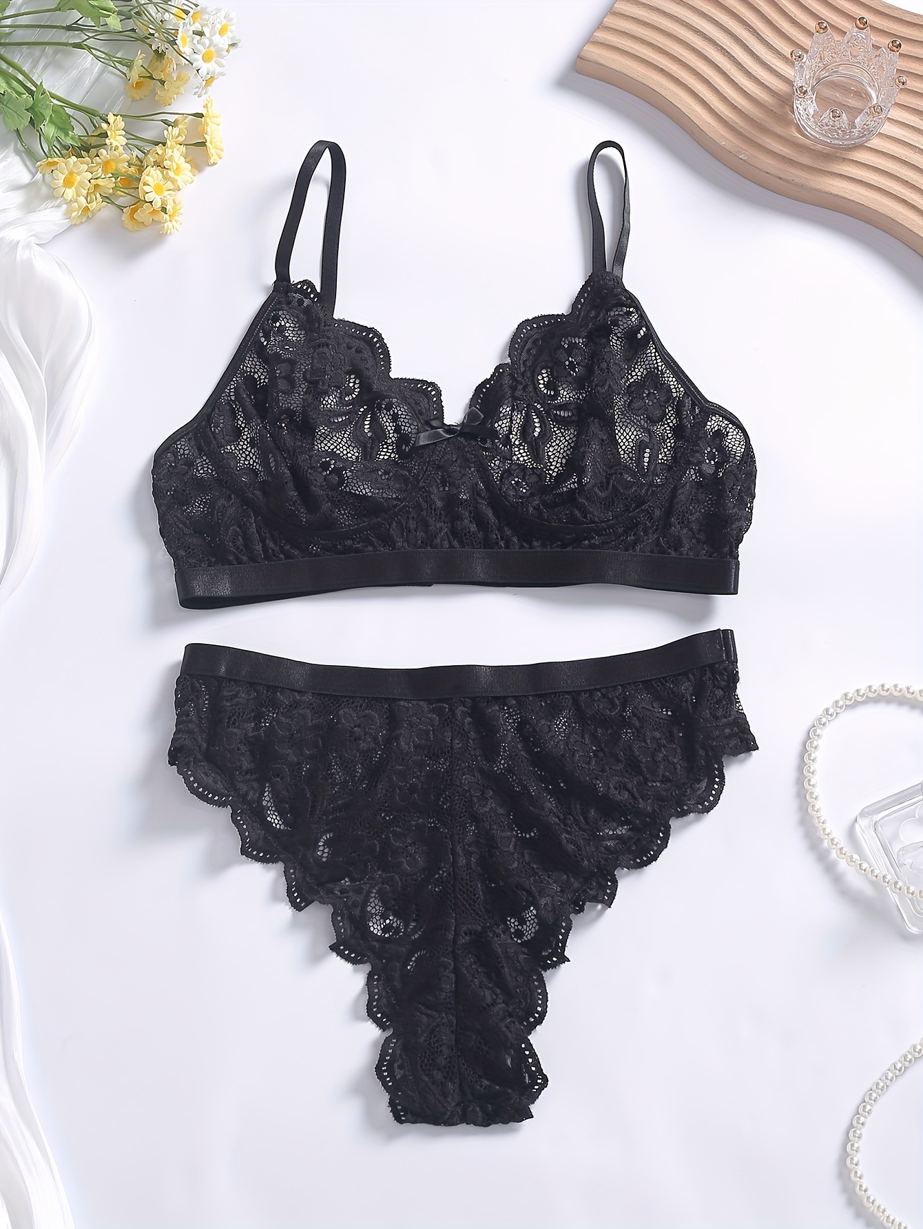 Bling Floral Lace Unlined Bra in Grey