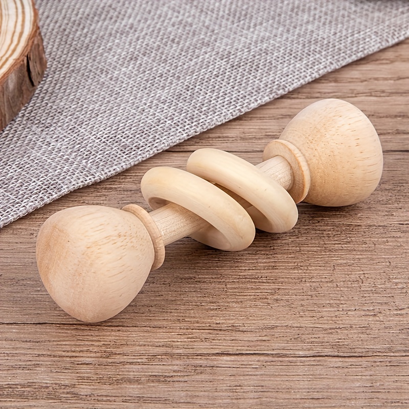 WODI 4 Piece Wooden Baby Rattle Toy Montessori Teething Ring Log Geometric  Grab Toy Set Natural Wood Rattle Set for Infants and Toddlers