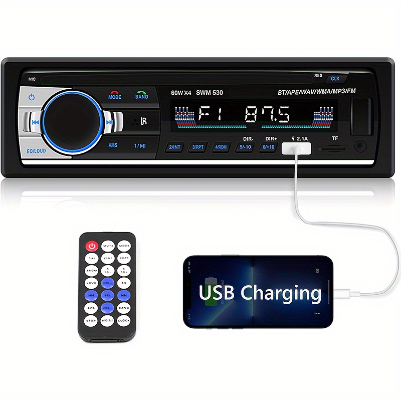 1 Din Car Radio Bluetooth MP3 Player, Car FM Radio HiFi Audio Playback with  AUX/USB Interface, Hands Free Call Function