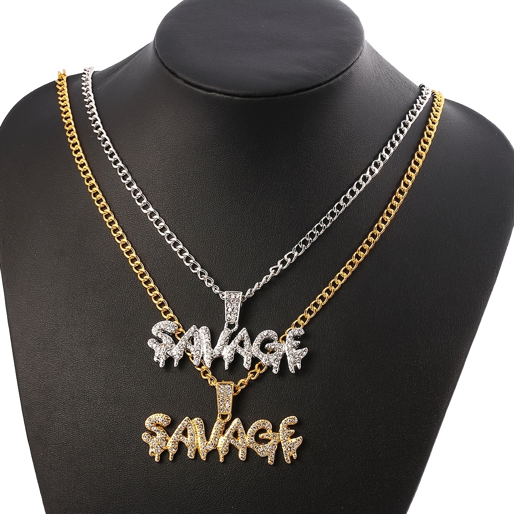 Bling Savage Initial Letters Necklace for Women Stainless Steel 26