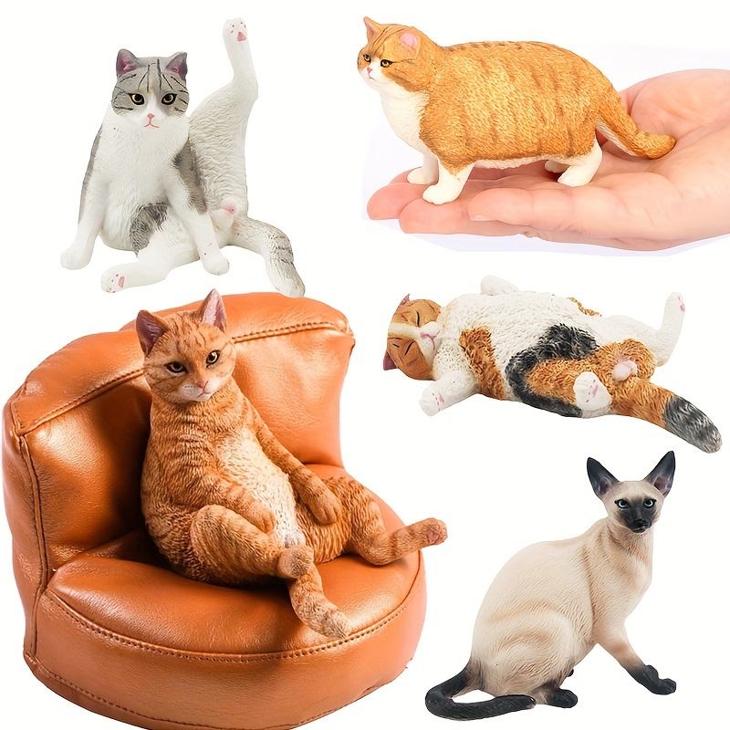 (Orange) Cat Model Toy Simulation Cat Figurine Collection Playset Science
