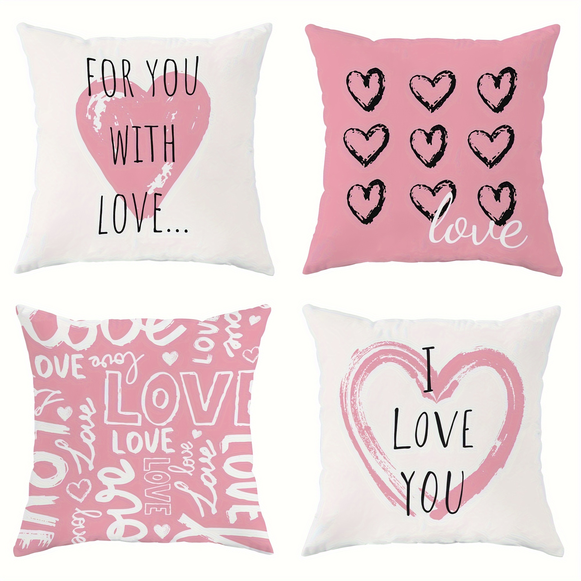 

4pcs, Square Valentine's Day Cushion Cover, Polyester Cushion Cover, Valentine's Day Throw Pillow Cover, Sofa Cushion Cover, Living Room Throw Pillow Cover (no Pillow Core)