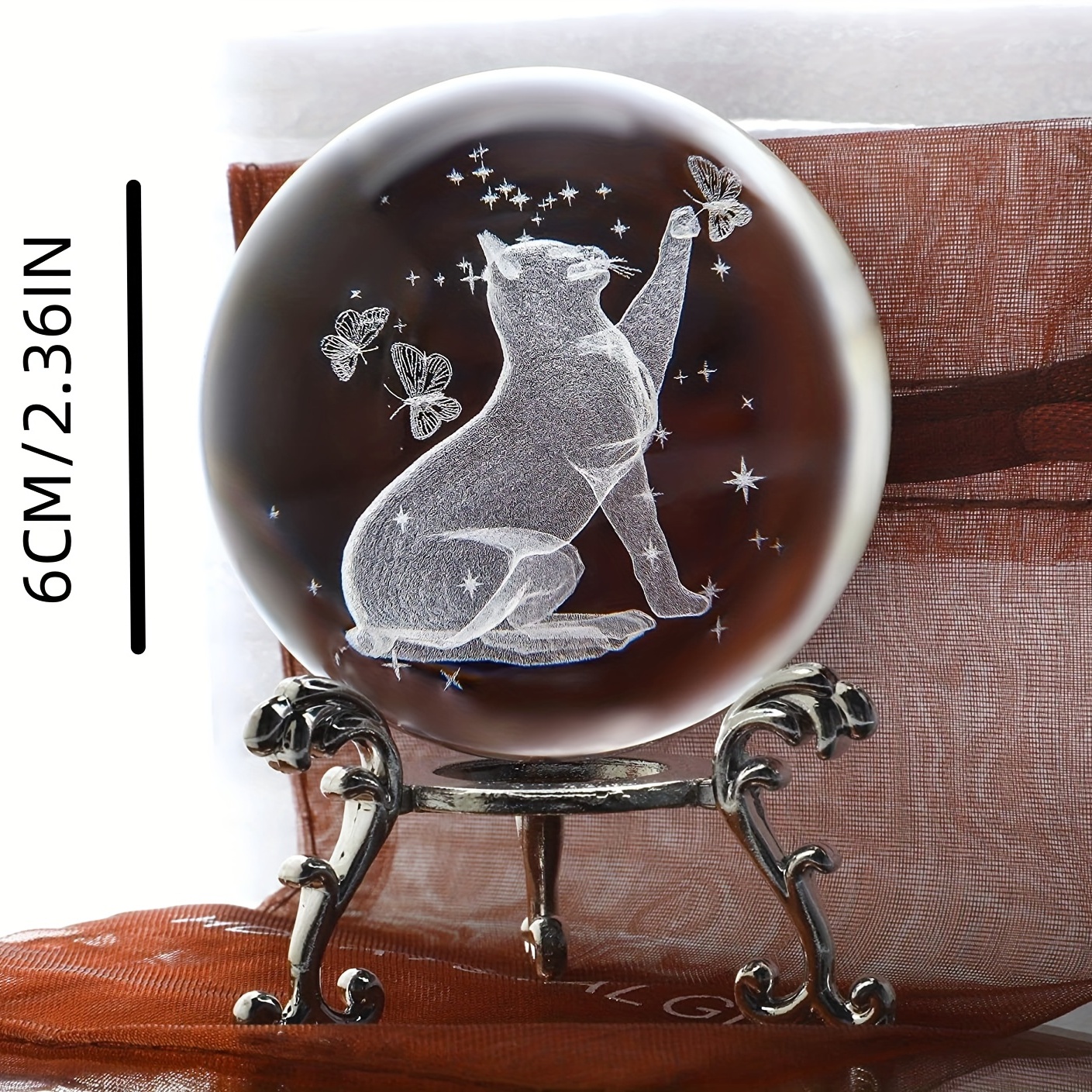 3D Laser Cat And Butterfly Crystal Ball Decorative Home Decor Gift