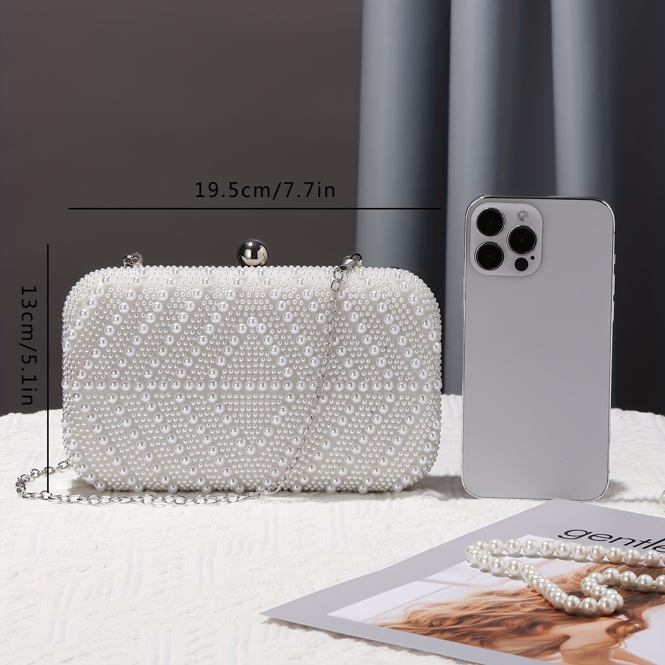 Luxury Faux Pearl Beaded Evening Bag, Elegant Metal Clutch Purse, Women's Chain Handbag, Tote Bag for Wedding Party Prom Dinner,Temu