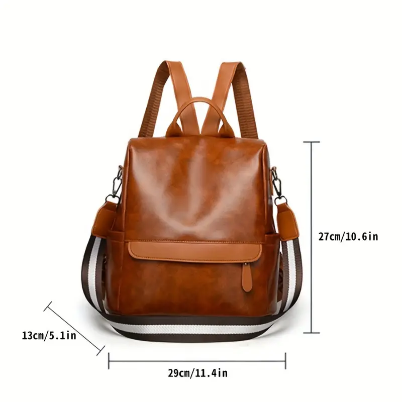 large capacity waterproof backpack pu leather textured school backpack fashion travel commuter bag details 1