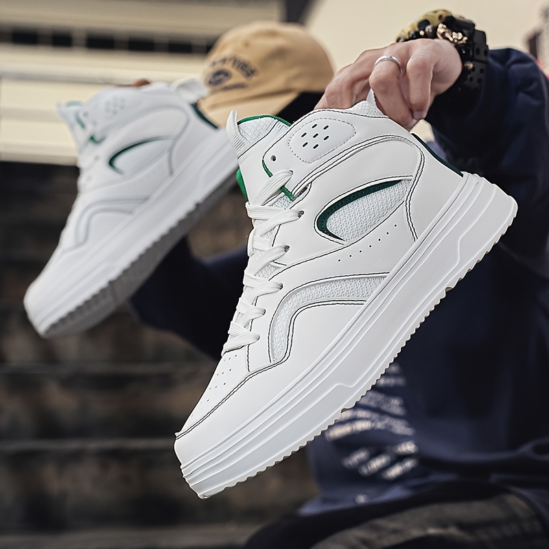 Plus Size Men's Trendy Solid/Colour Block High Top Skate Shoes, Comfy Non Slip Casual Soft Sole Sneakers For Men's Outdoor Activities