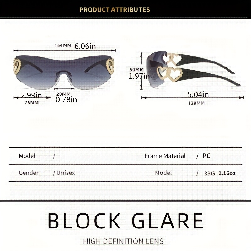 Heart Sunglasses For Women, Fashion Oversized Wrap Around Frame One-piece  Lens Trendy Sun Shade - Temu