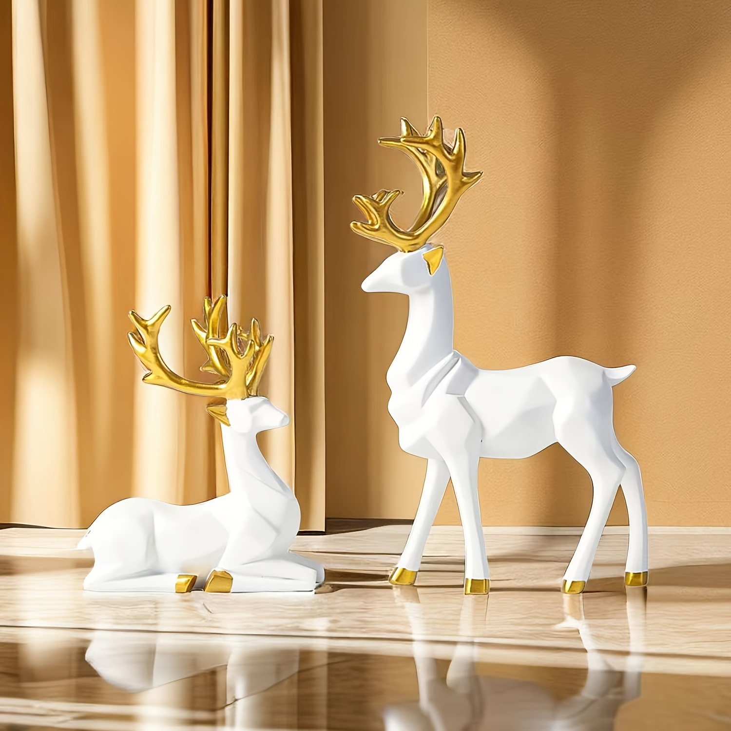  2 PCS Nordic Resin Geometric Elk Sculpture Sitting Standing  Deer Statues Christmas Reindeer Home Decor for Living Room TV Cabinet Wine  Cabinet Gifts (White) : Home & Kitchen