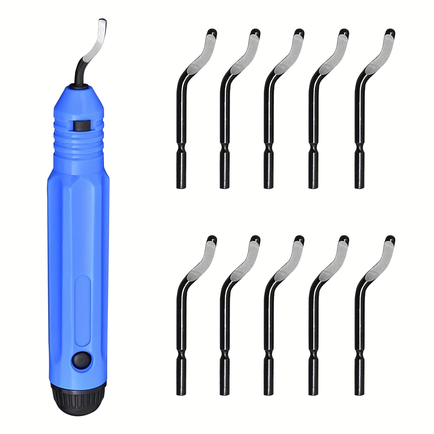 Metal Deburring Tool Handle Blue w/ Replacement Blades Rotary Burr Remover  Hand