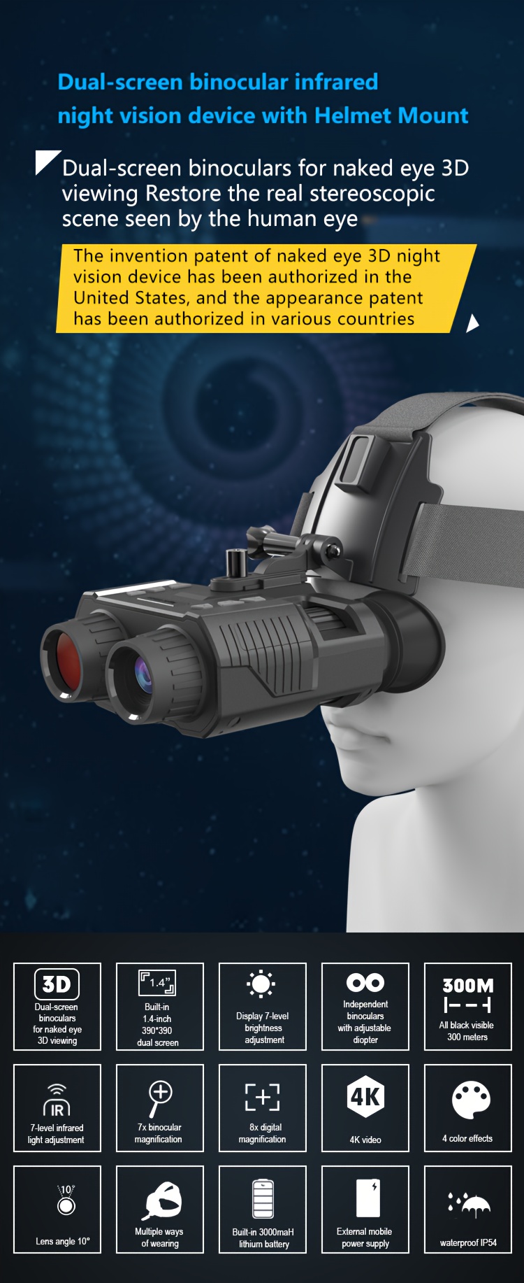 NVG7 Gen 2+ - Gafas de visión nocturna, prismáticos infrarrojos de visión  nocturna montados en la cabeza, gafas nocturnas para caza, espía, militar