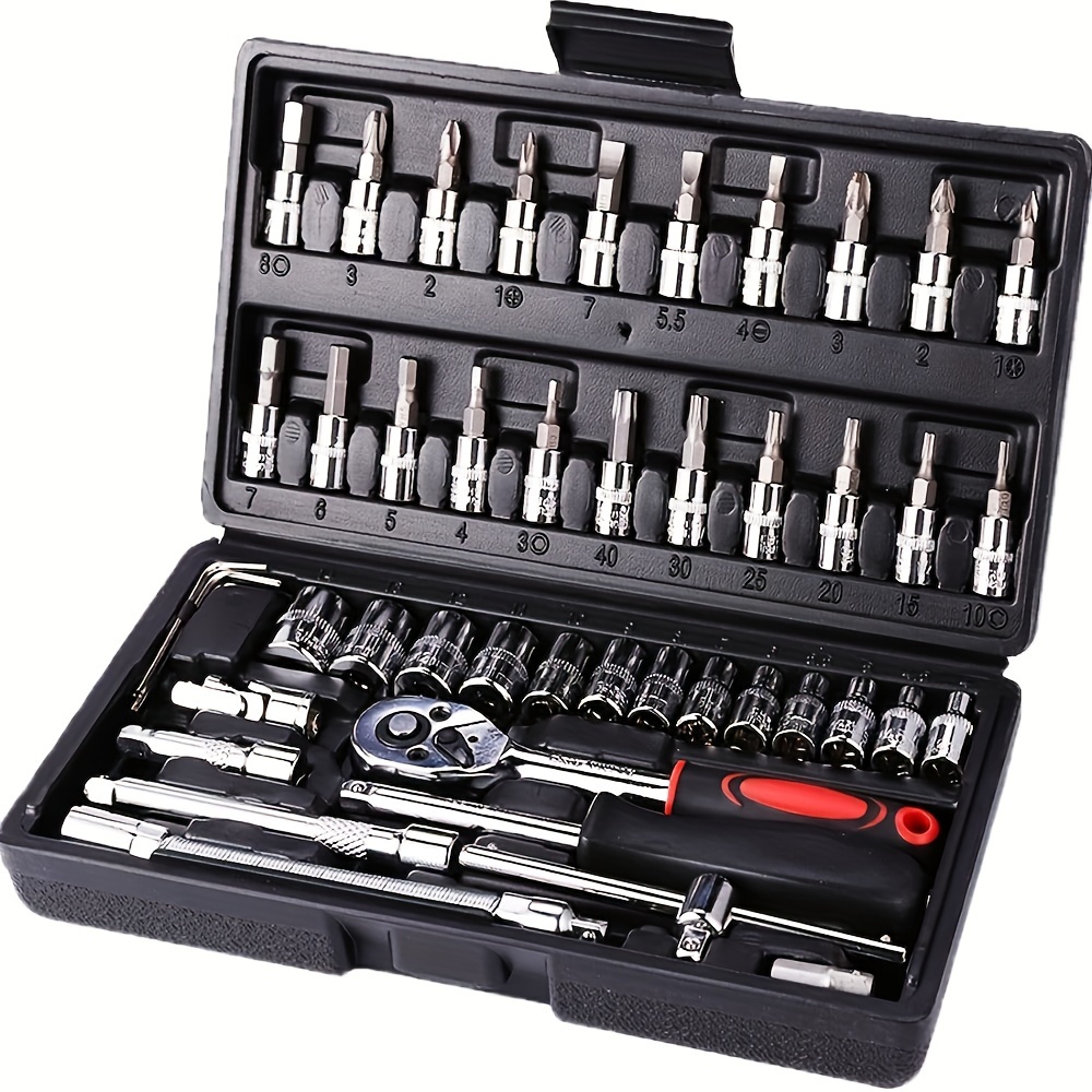 

Complete 1/4-inch Ratchet Socket Wrench Set Release, Extension Rod, And Multifunctional Screwdriver For Vehicles Repair - Material