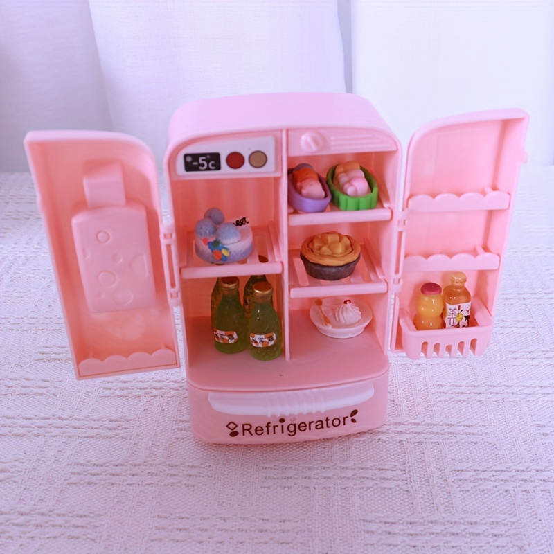  Dollhouse Refrigerator Mini Fridge Toy with Mini Food