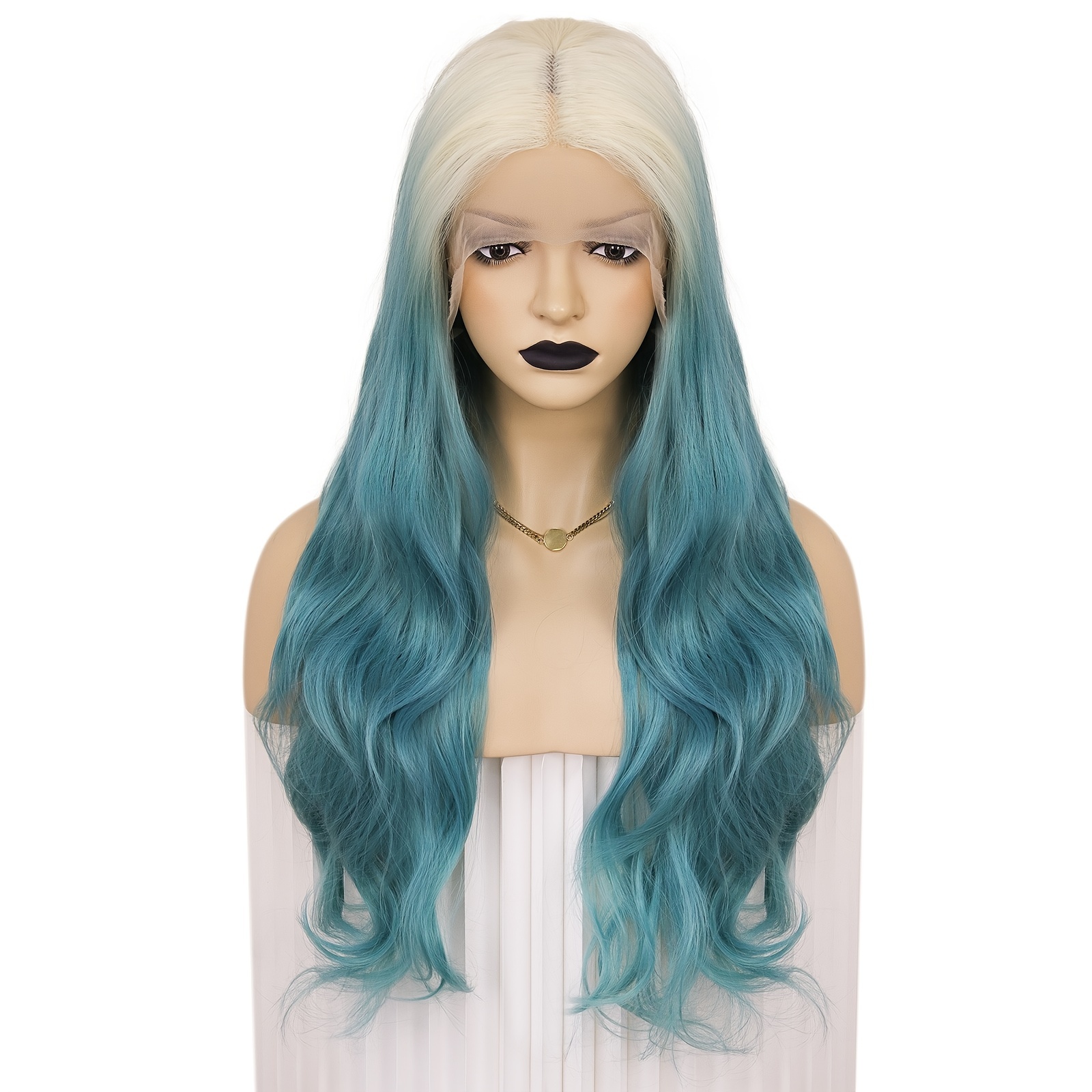 Black Ombre Blue Lace Box Braided Wigs For Women Full Lace Box Braids Wigs  Synthetic Long Lightweight Hair Wigs