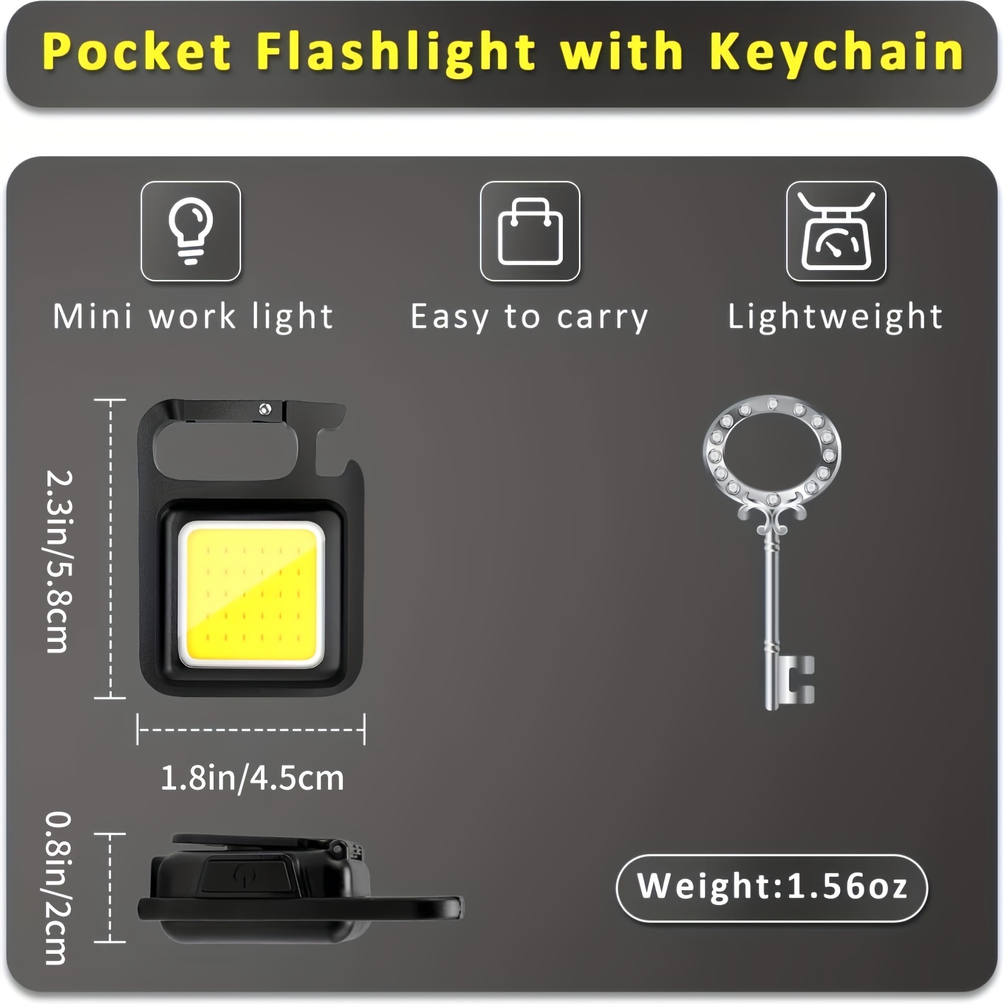 Rechargeable Cob Keychain Light with Retractable Keychain, Bottle