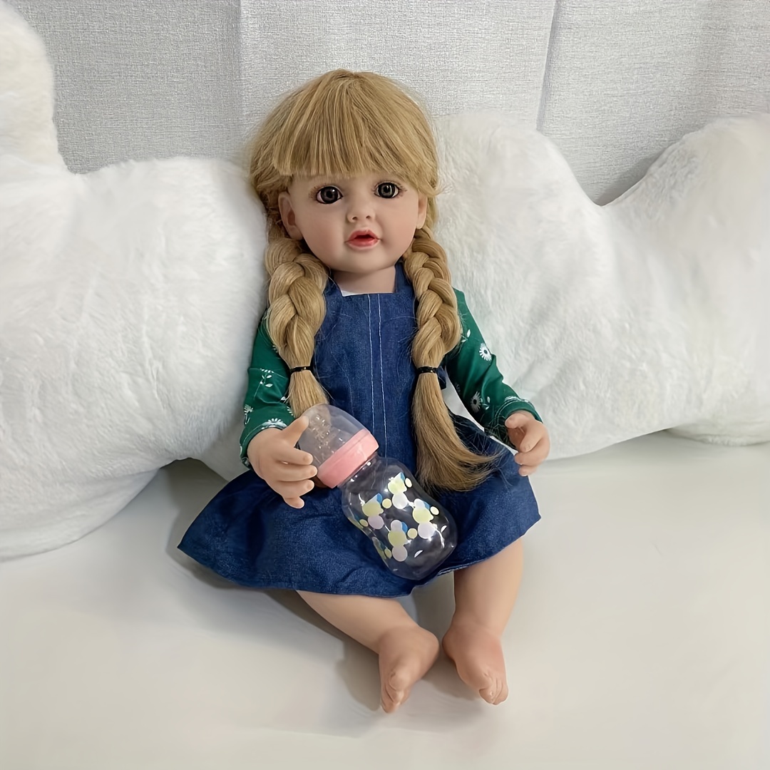 Poupée Bébé Fille Reborn De 22 Pouces/55 Cm, Corps Entièrement En Vinyle,  Cheveux Bouclés Blonds Enracinés À La Main, Peau 3D, Jouet De Bébé  Réaliste