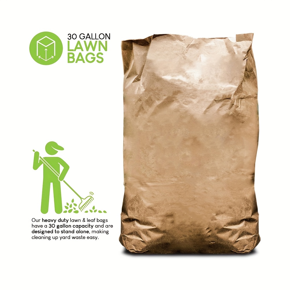 Brown Paper Leaf Bag 10 Pack 2 PLY Heavy- Duty Paper Lawn Bags, Tear  Resistant Home and Garden Refuse Bags (30 gallon)