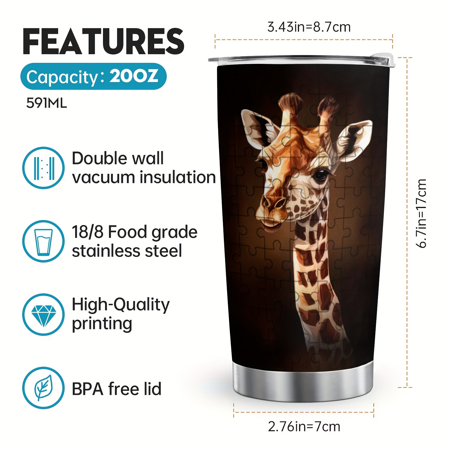 Giraffe Tumbler Cup Stainless Steel Tumbler With Lid Insulated