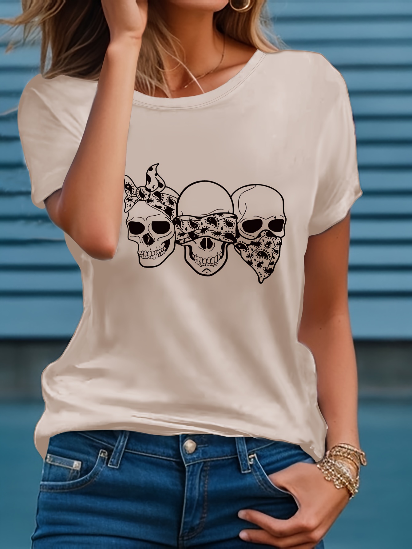 Skulls Graphic Print T shirt Short Sleeve Crew Neck Casual - Temu South ...