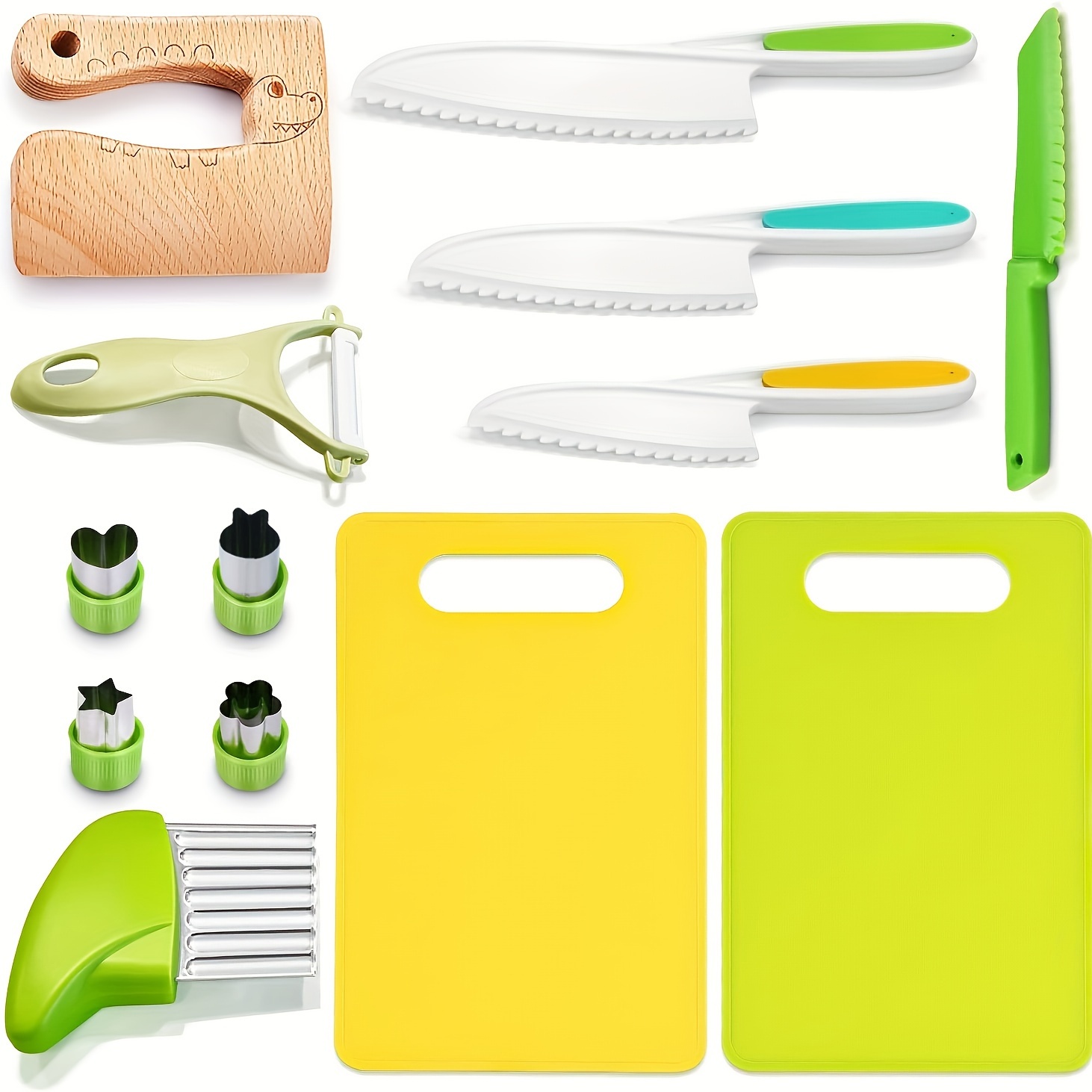 13-Piece Montessori Kitchen Set for Toddlers - Real Cooking with Safe  Knives, Crinkle Cutter & Cutting Board!