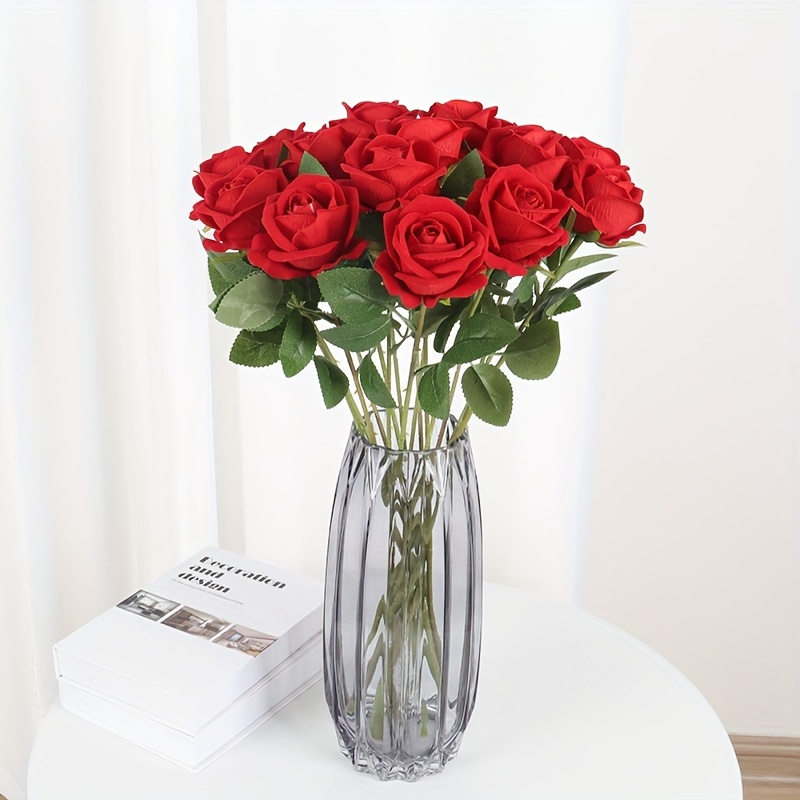 Red Roses Artificial Silk Flowers Fake Roses With Long Stems - Temu