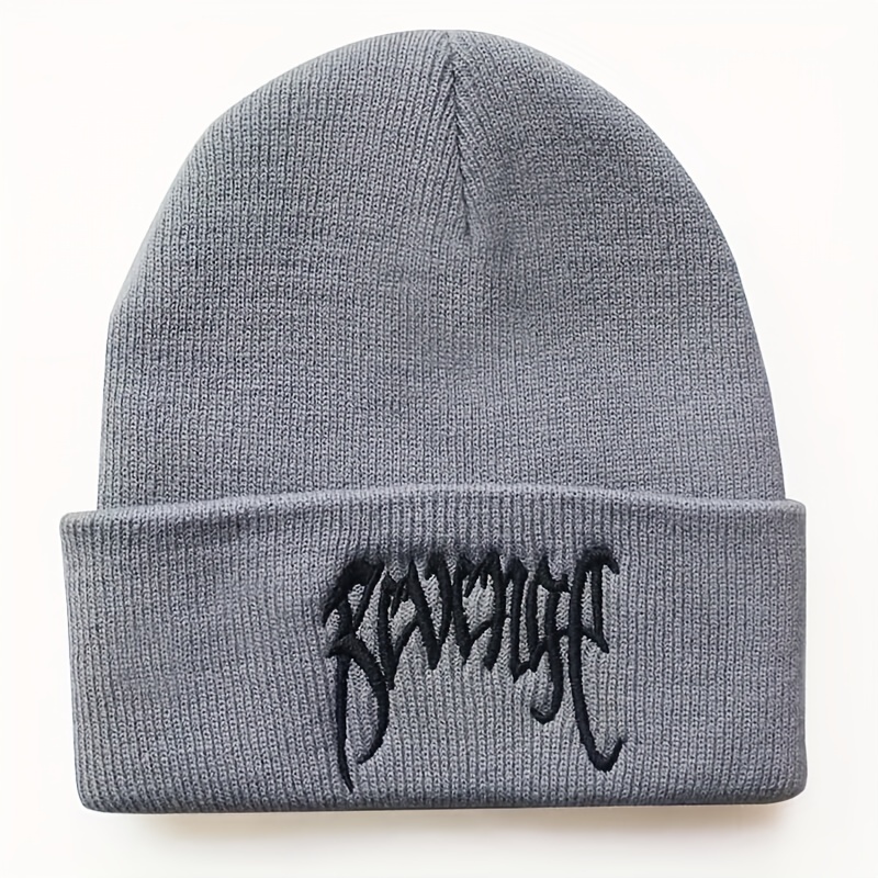 Gothic Letter Embroidery Beanie Cap Unisex Hip Hop Knit Hat Solid Skull Cap Y2K