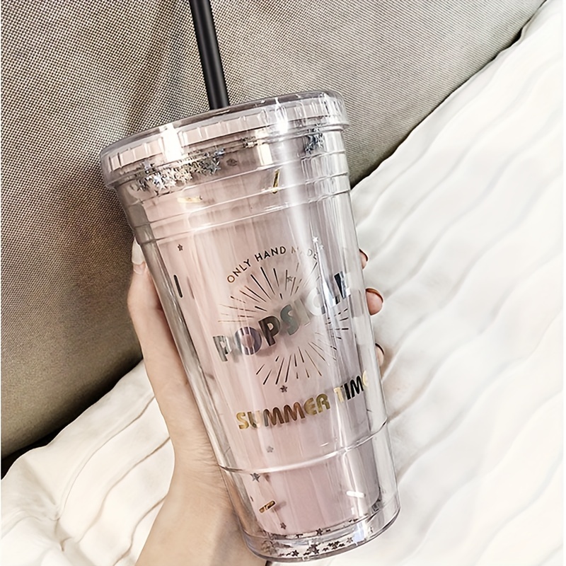 Double Wall Plastic Straw Cup, Double Wall Tumbler Clear