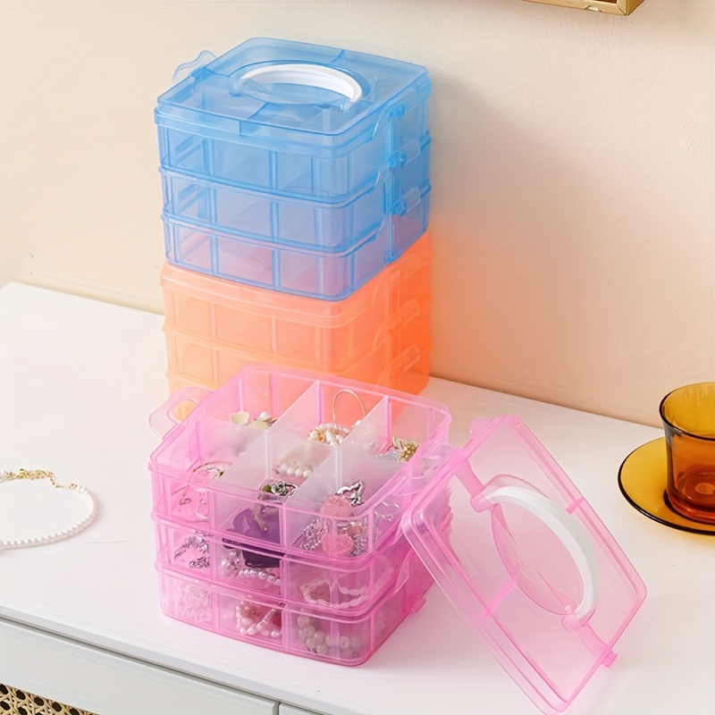 Pink Transparent Plastic Box, Rectangular Box With Removable 15  Compartments, Jewelry Craft Organizer Container Box 