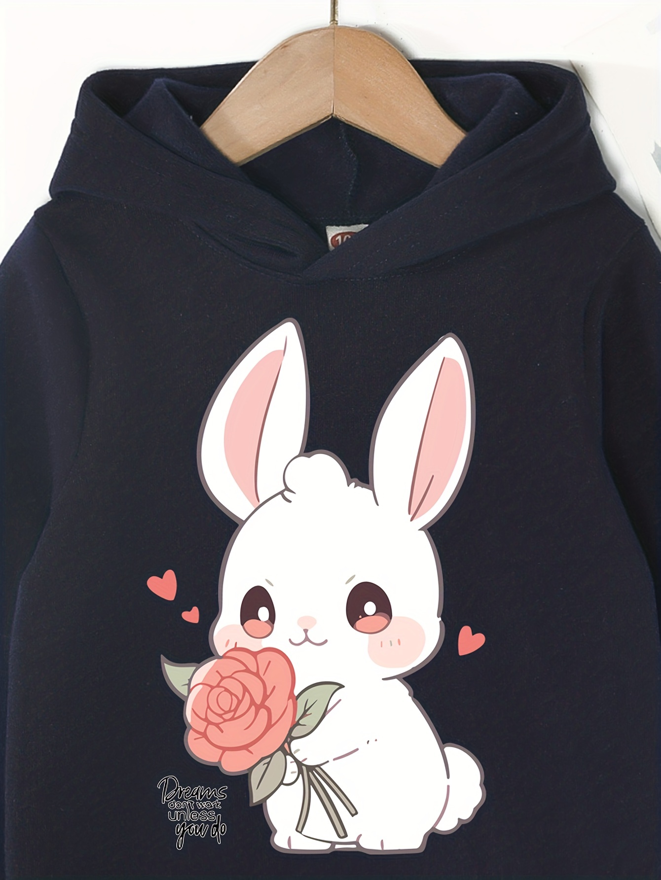 Romantic Bunny Print Girl Fleece Hoodie Sweatshirt Long - Temu