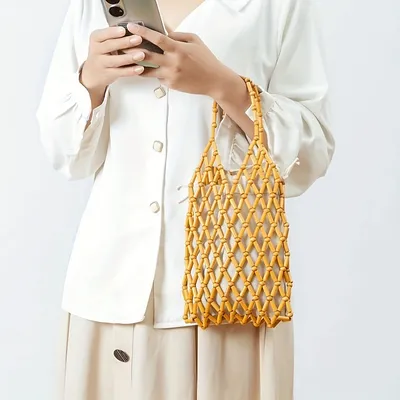 Lace Bead Decor Bucket Bag Fashion Drawstring Design Handbag Chain
