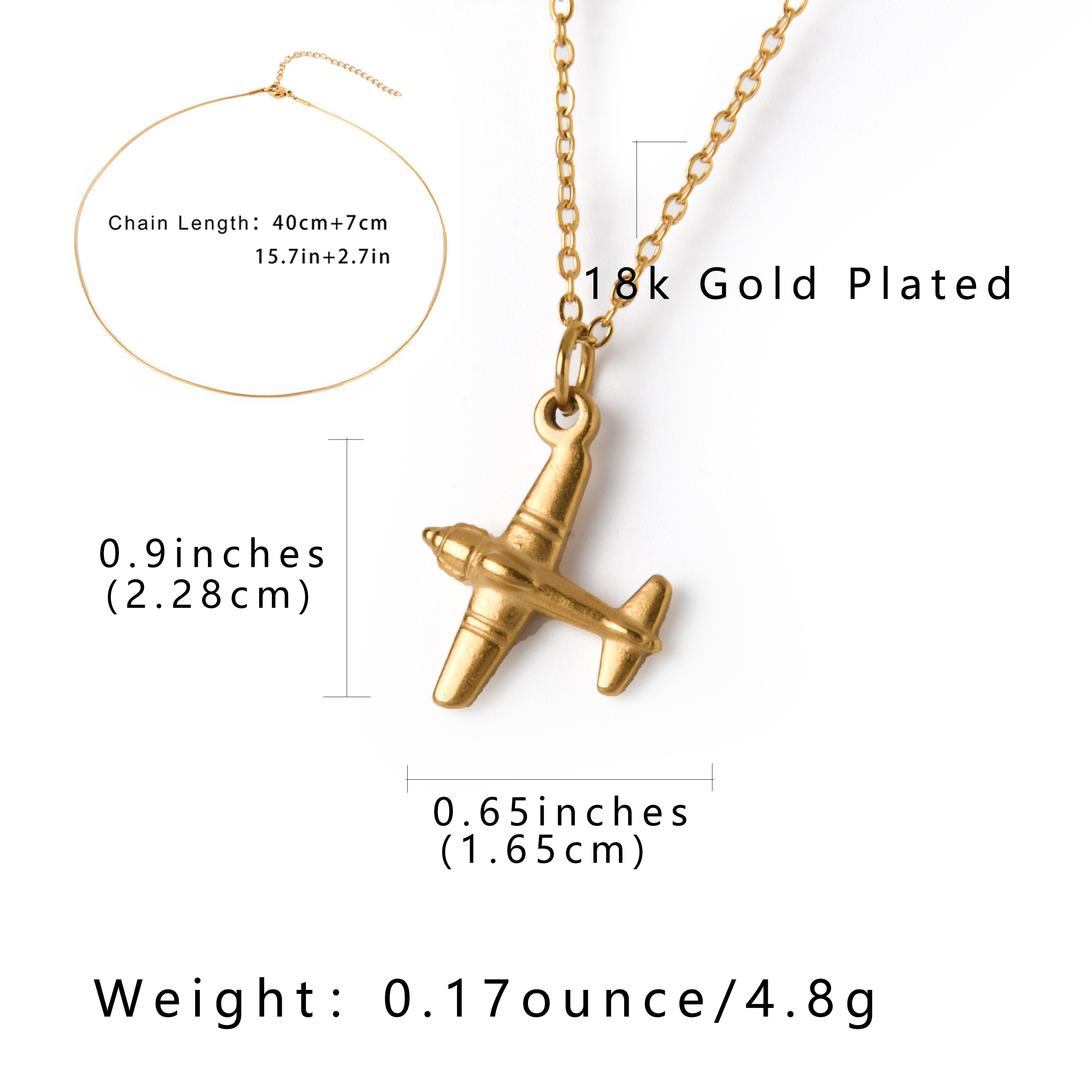 18k Gold Plated Mini Airplane Necklace Inlaid Sparkle Zircon For
