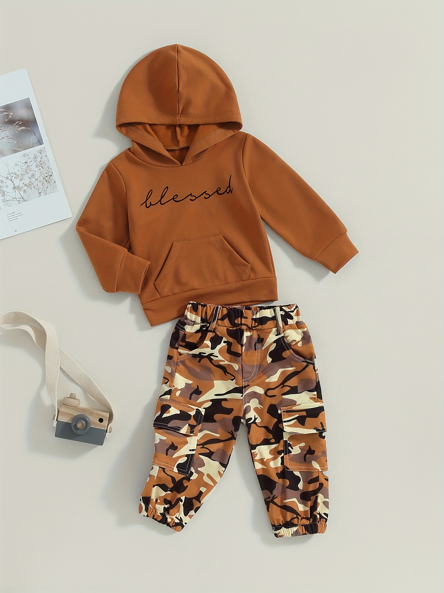 Camouflage Letter Baby Winter Coat And Long Sleeve Hoodie Set For