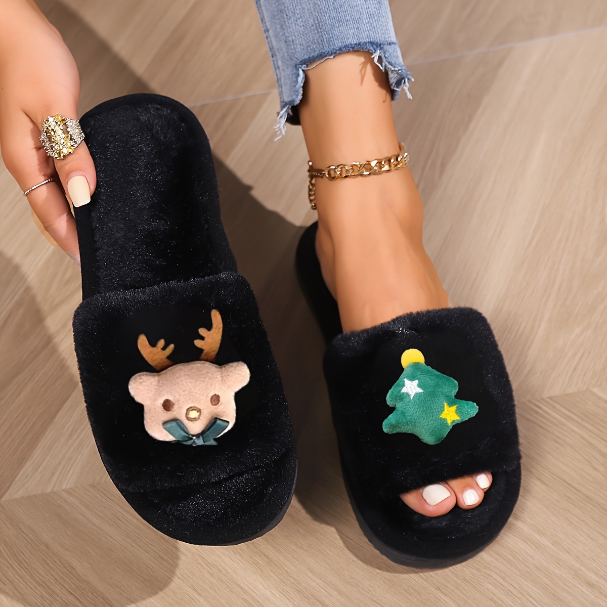 Pantoufles D'hiver Pour Femme | Chaussons Chauds En Feutre Doux, Bout Ouvert | Semelle Antidérapante | Idéal Noël