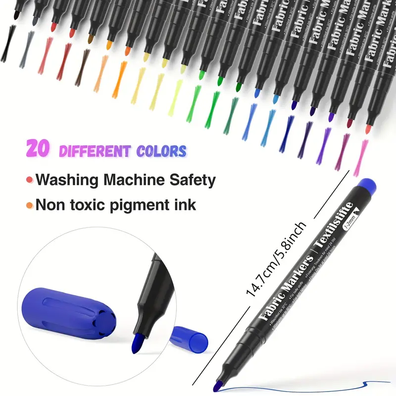 Indelible Fabric Paint Textile Marker Pen Effective Complementary Color Paint Marker for Kids Adult Painting Writing Black, Size: 15.6