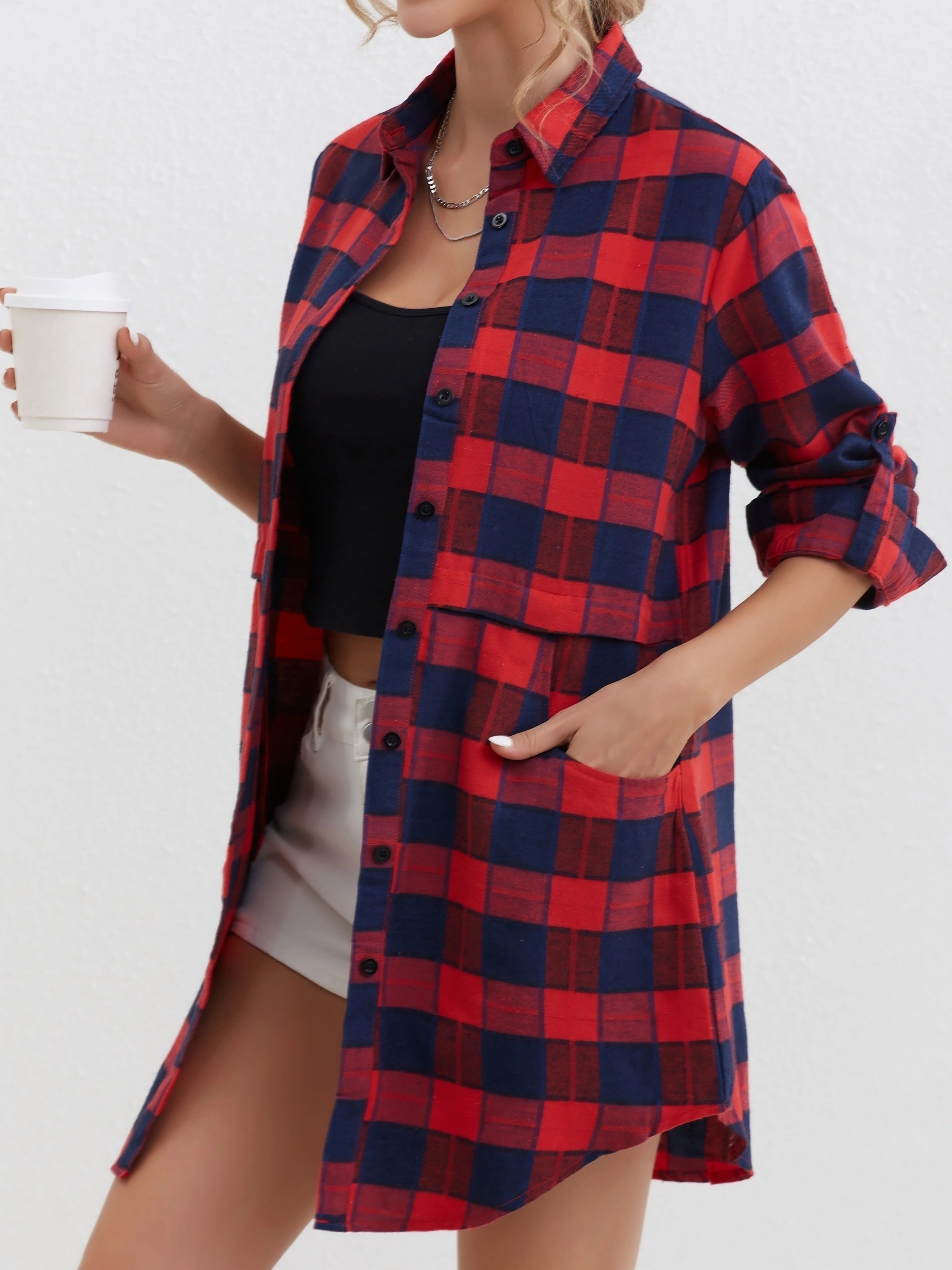 Long plaid cheap boyfriend shirt