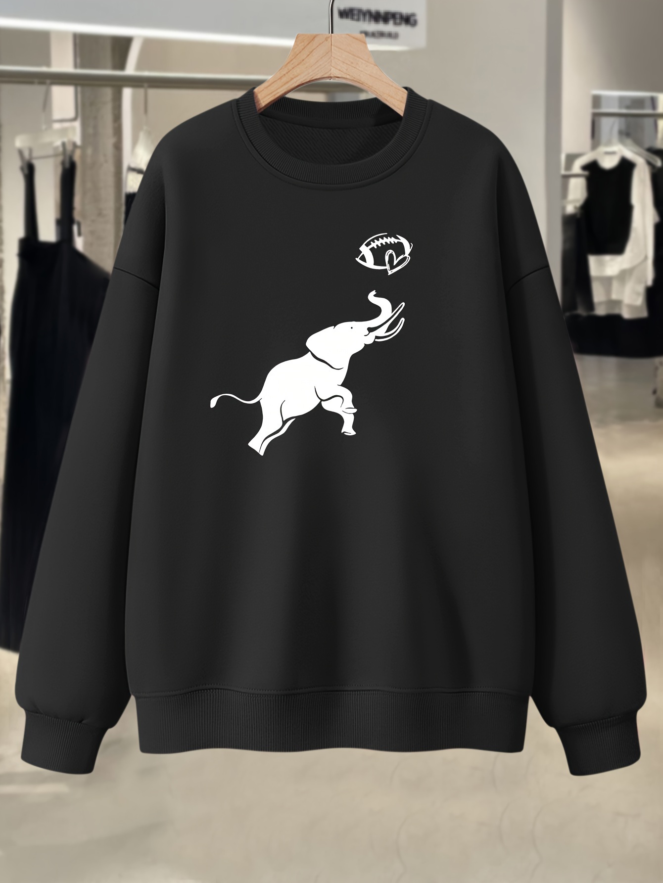 Elephant Graphic Print Sweatshirt Plus Size Crew Neck Casual - Temu New ...