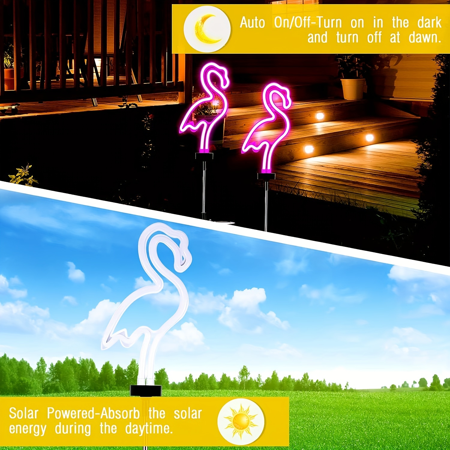 1 2pcs flamingo solar lawn lights outdoor flamingo neon lights for home yard lawn decorative flamingo pink waterproof decorative flamingo lights for garden patio access details 6