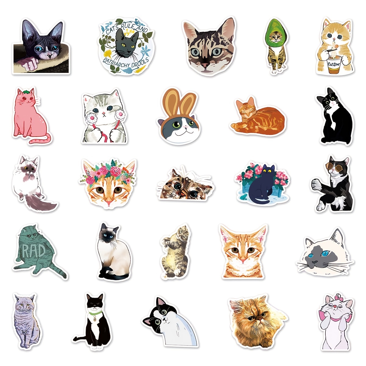 50Pcs Cute Cat Stickers Bulk Kawaii For Kids Water Bottle Cars