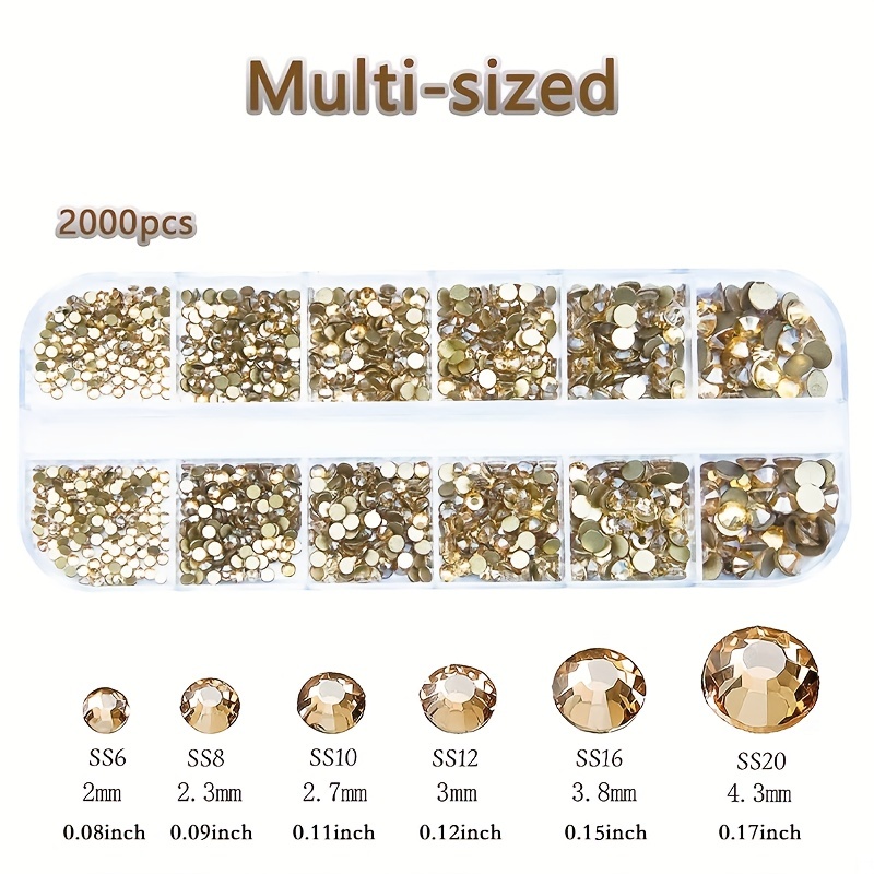 Feildoo Nail Crystal Rhinestones Charming Round Beads Flat Back Nail Crystal  Stones Nail Diy Decorative Jewelry Crafts Accessories,Champagne 