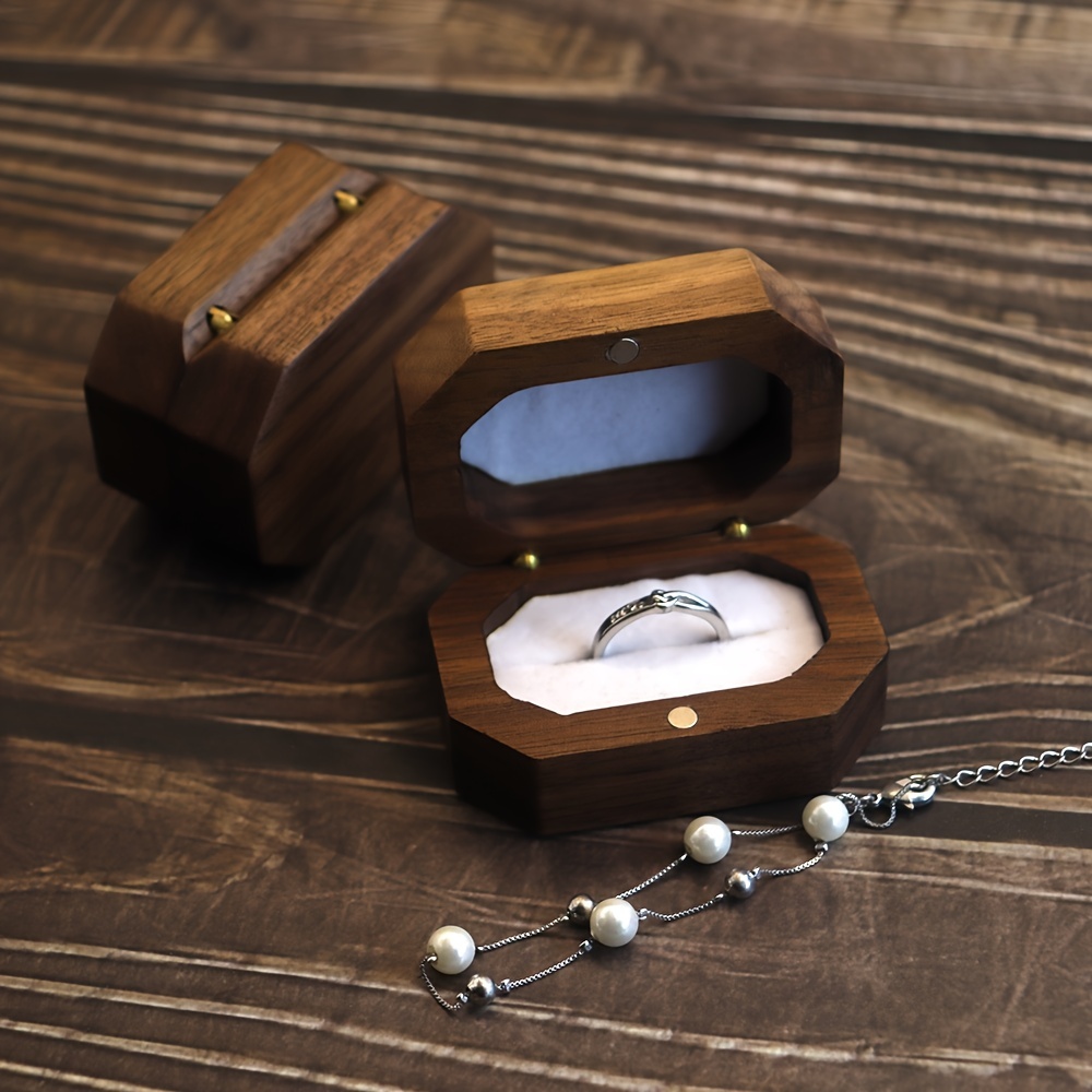 Small Rectangle Bevel Solid Wood Walnut Ring Box