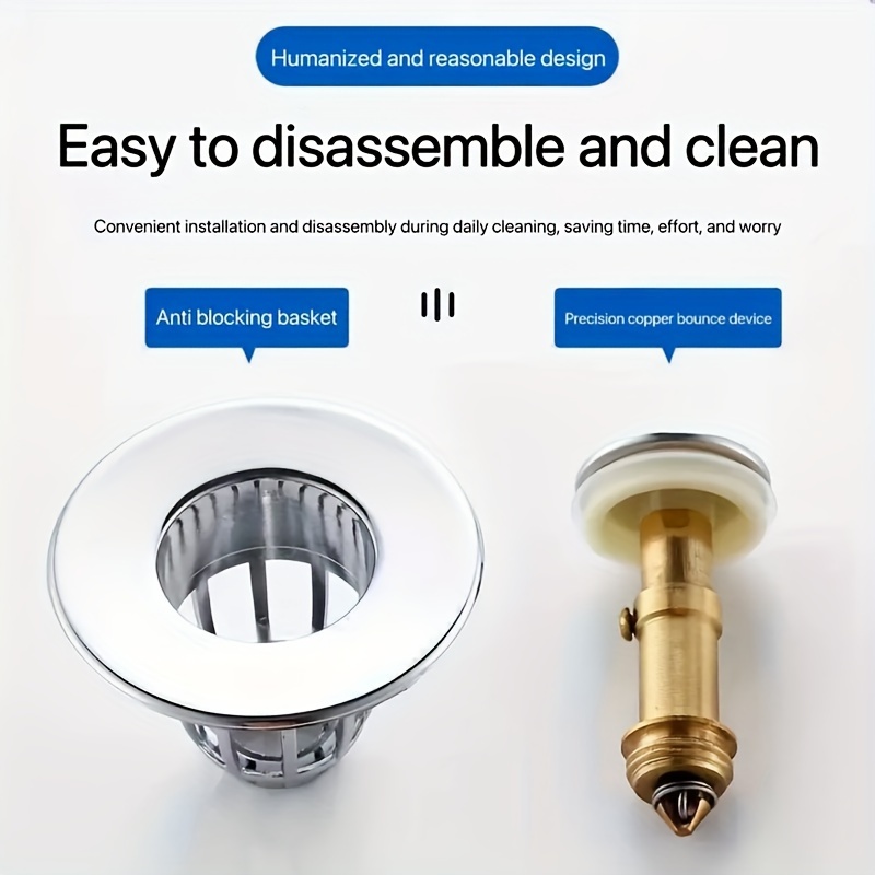 Sink Drain Stopper Pop-Up Bounce Core Basin Filter Plug Valve Hair