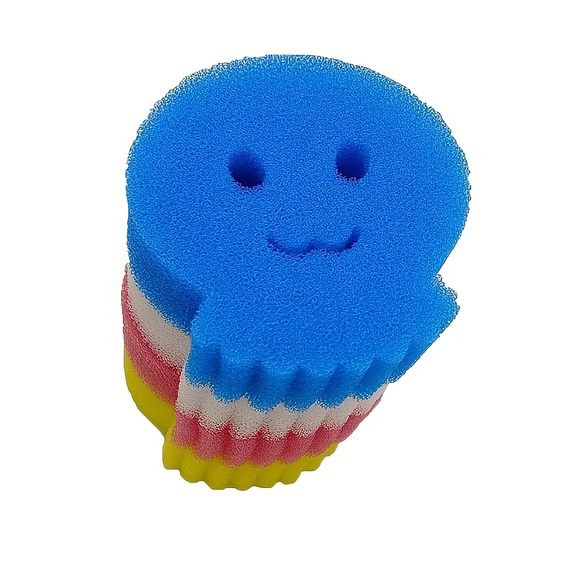 4 Creative Smiling Face Dish Sponge Cute Cleaning Wipe Strong