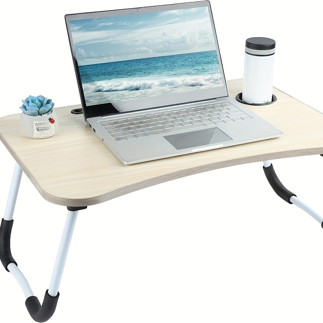 Bureau pliable Petit déjeuner Table de lit Support d'ordinateur portable  Plateau de service Beige-MOO
