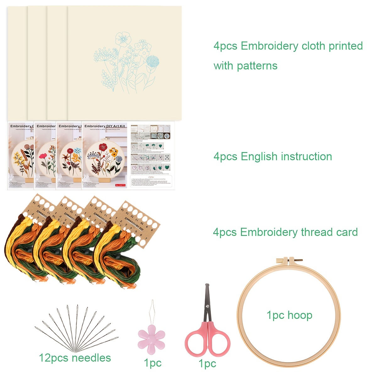 10 Essential Hand Embroidery Supplies: hoops, thread & floss, scissors,  needles, fabric(BASIC) 