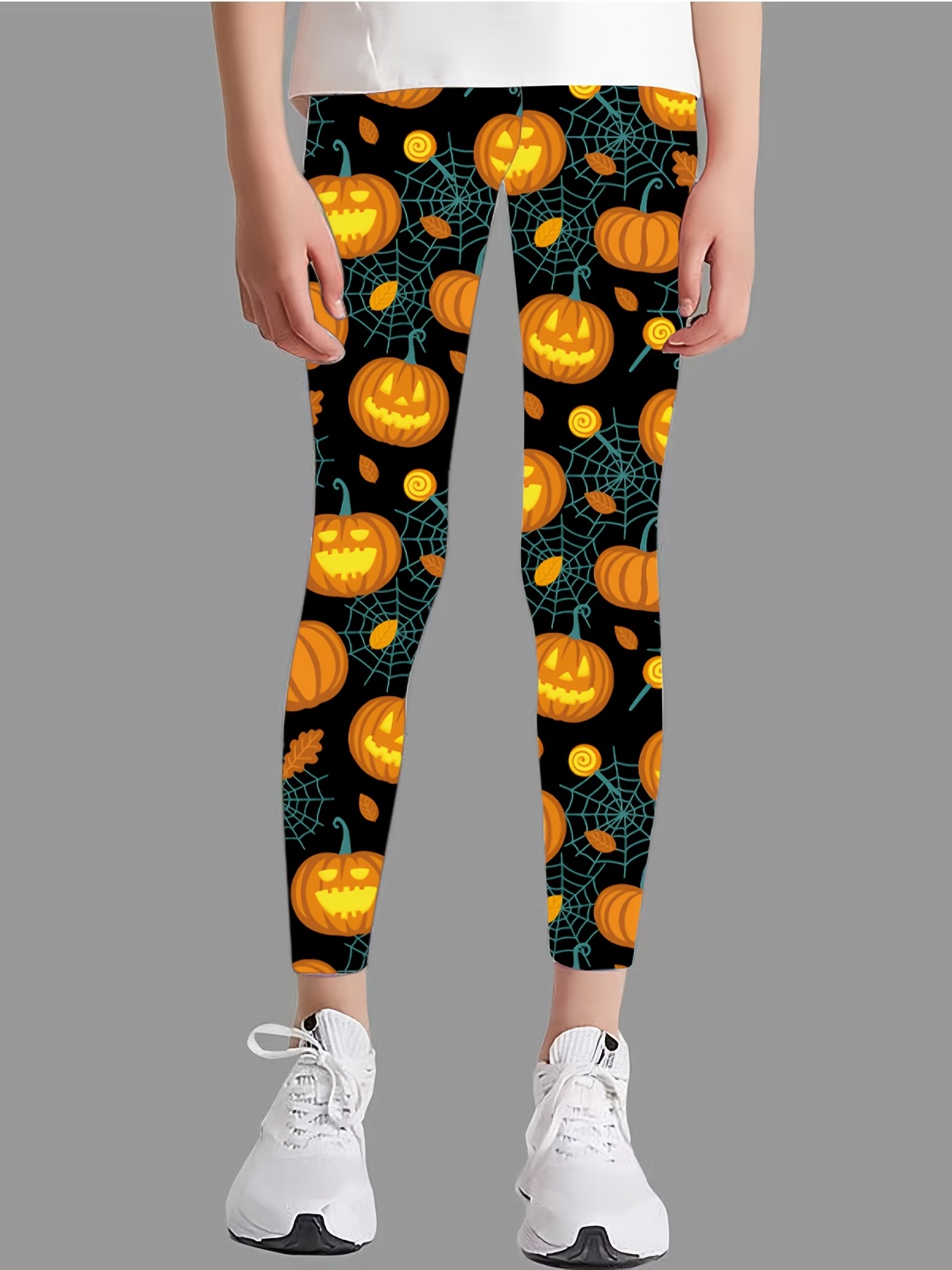 Slim Pumpkin Graphic Leggings Stretchy Comfy Pants Kids - Temu